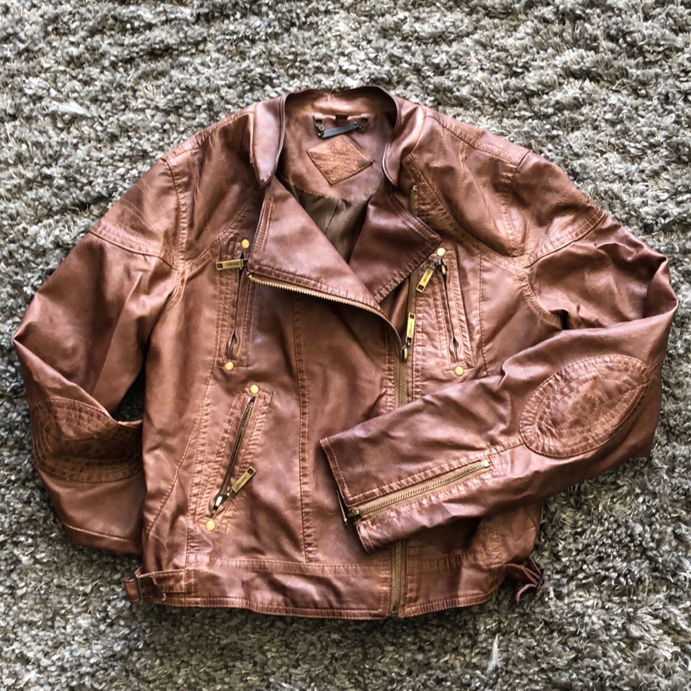 Caramel faux leather jacket, Size Small